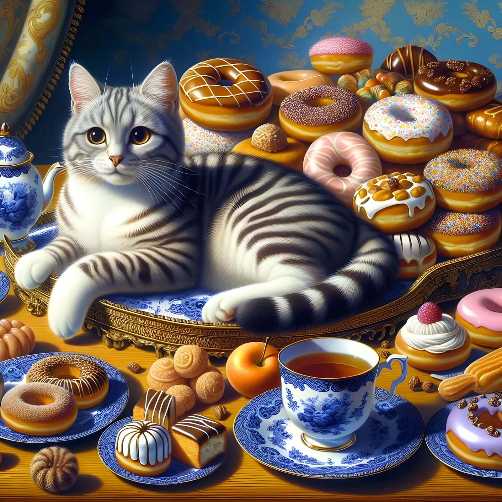 Delightful Kitten Amidst Extravagant Donut Display
