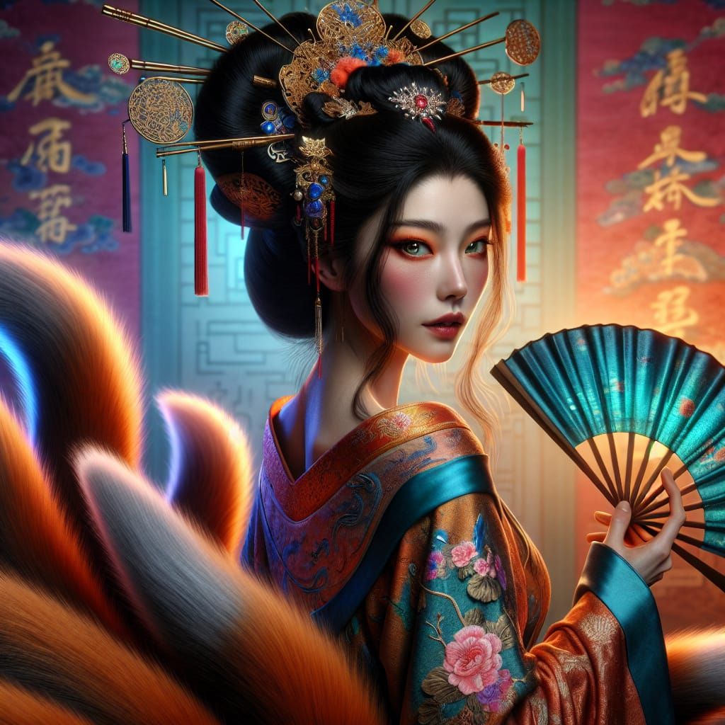 Hyperrealistic Portrait of Daji, Chinese Trickster Goddess