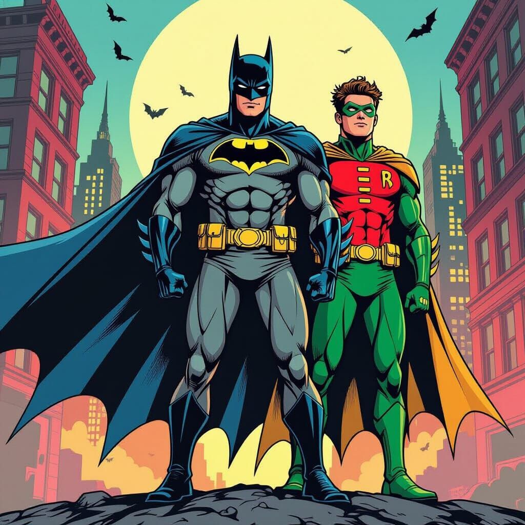 Mahomes and Kelce as Batman and Robin Comic Art