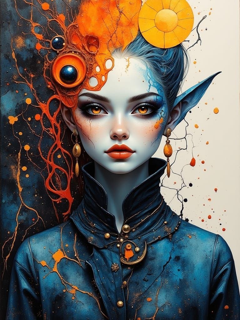 Enigmatic Tiefling in Midnight Blue Hues with Shifting Forms