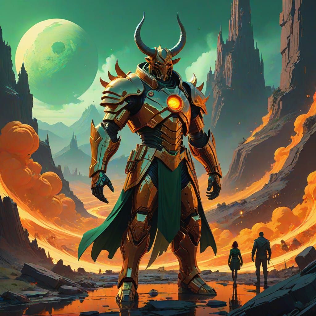 Golden Warrior Meets Horned Fiend in Hellish Battleground