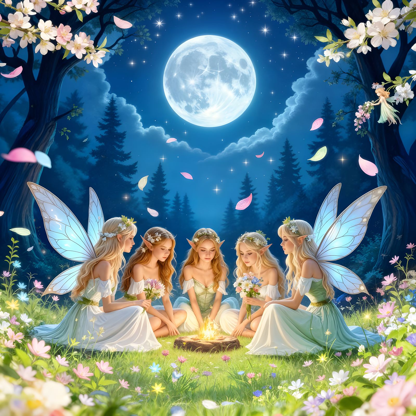 Fairies Celebrate Spring Under Full Moon