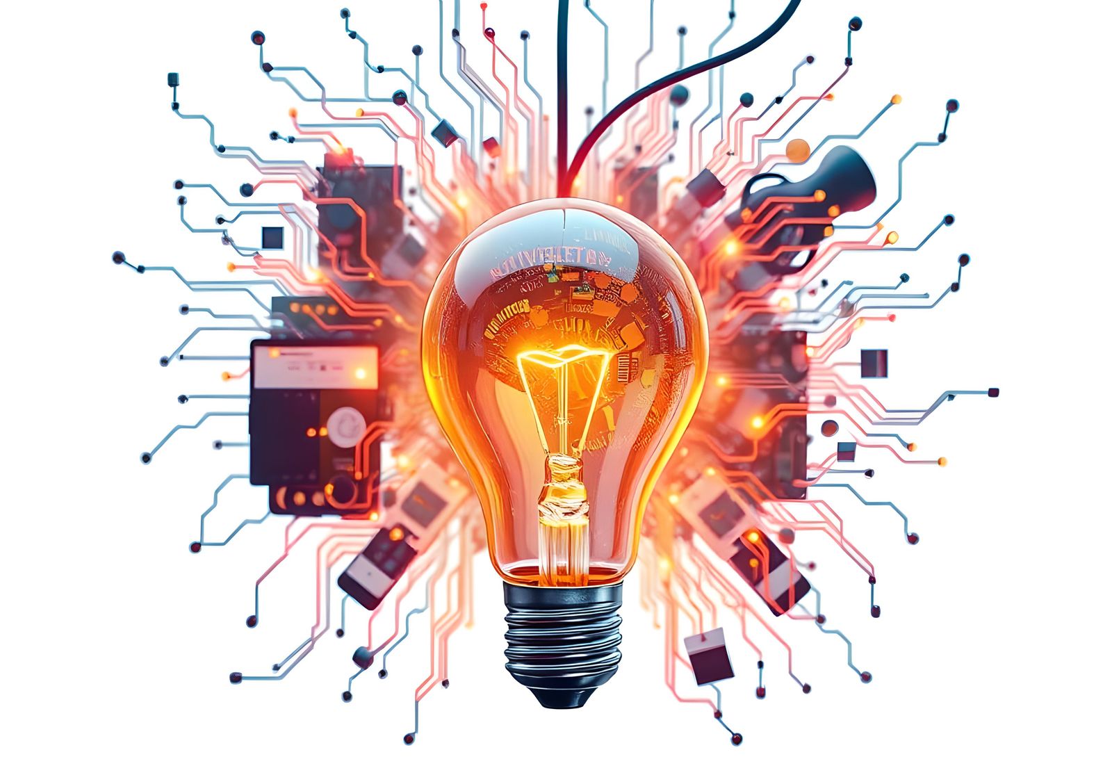 Tech Concept: Light Bulb with Technology Icons