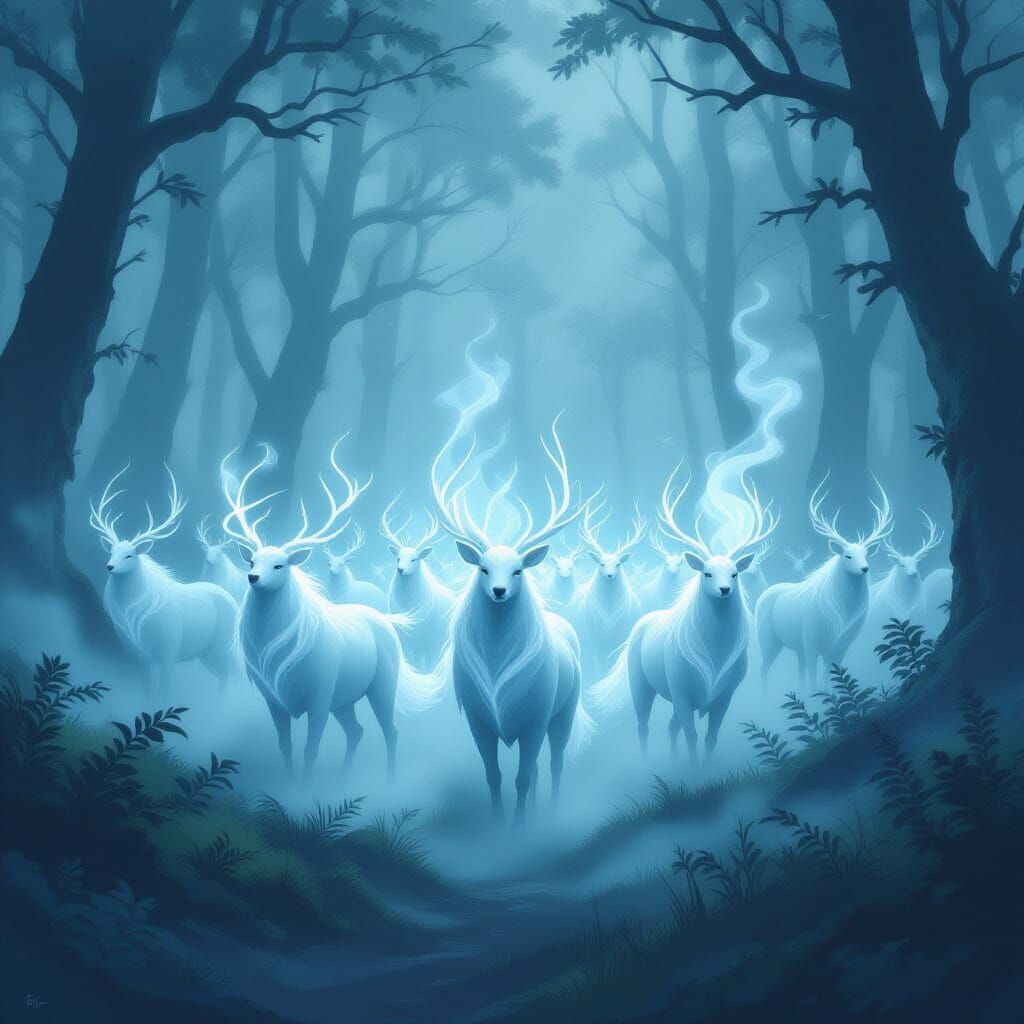 Ethereal Spirit Animals in Mystical Forest
