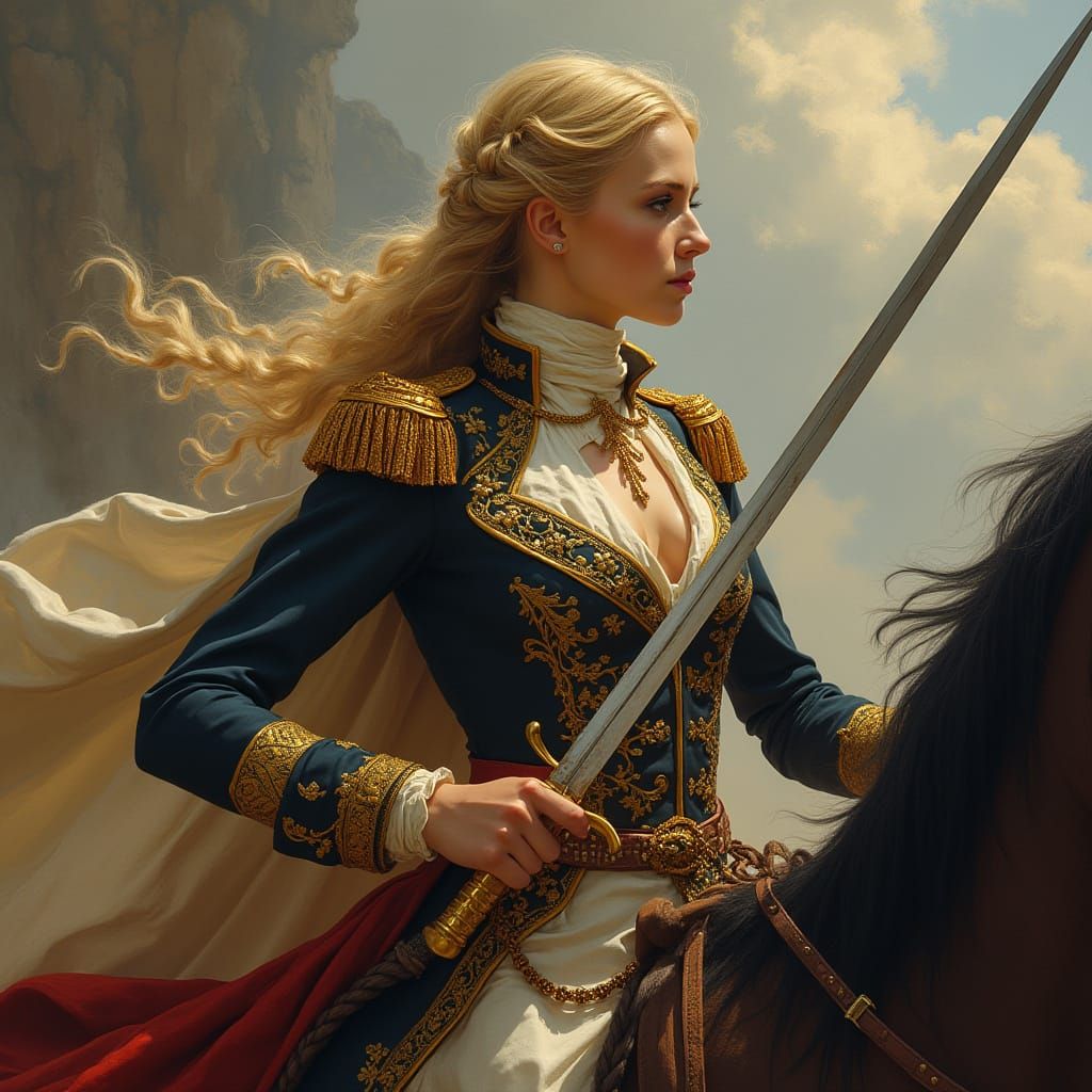 Woman as Napoleonic Officer in Art Nouveau Style