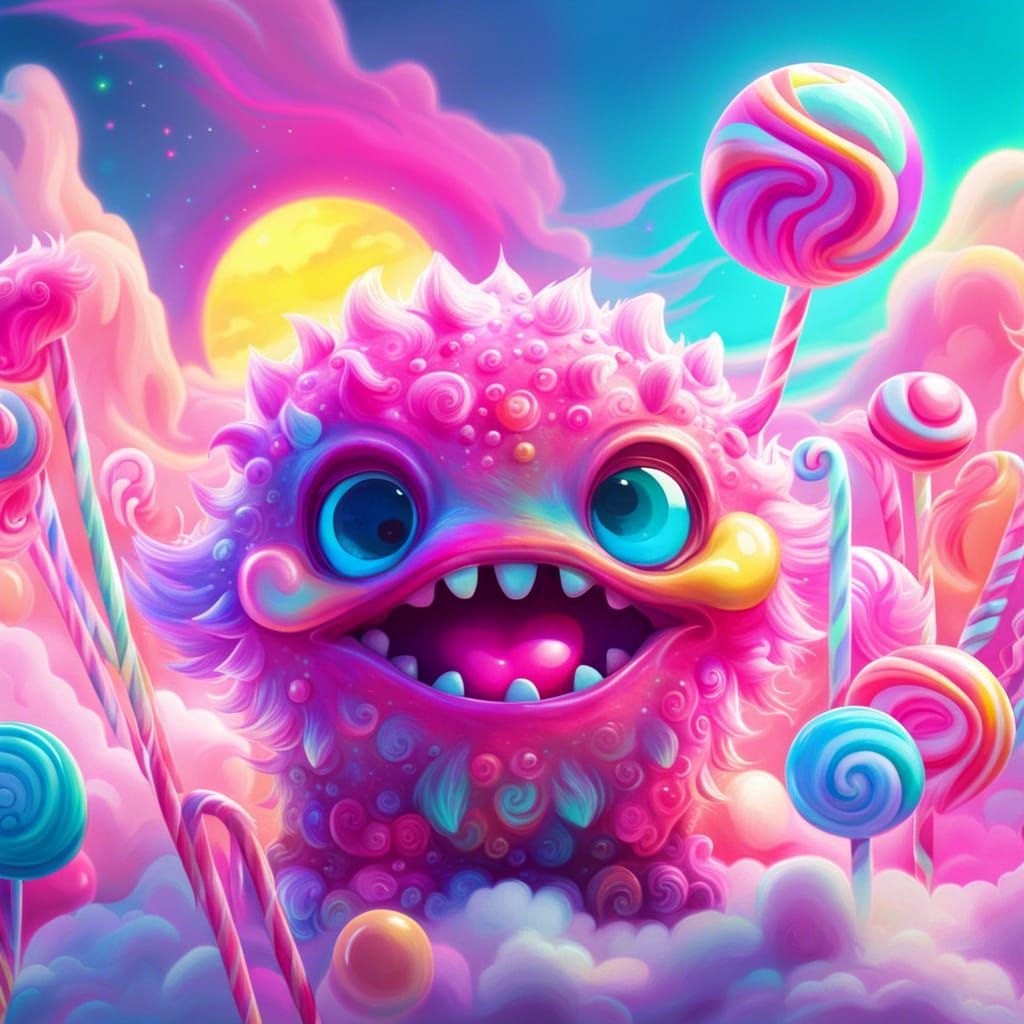 Cute Baby Monster in Synthwave Candy Art