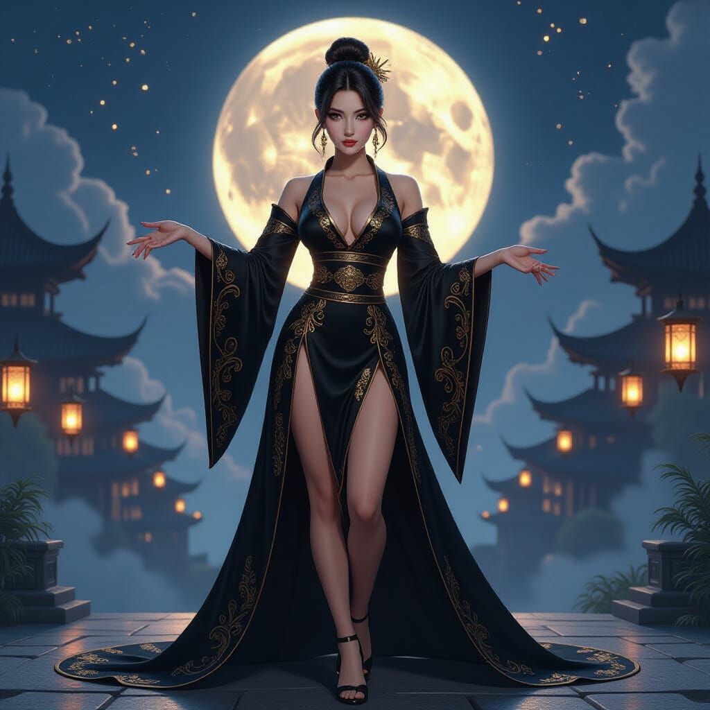 Elegant Anime Woman in Fantasy Landscape