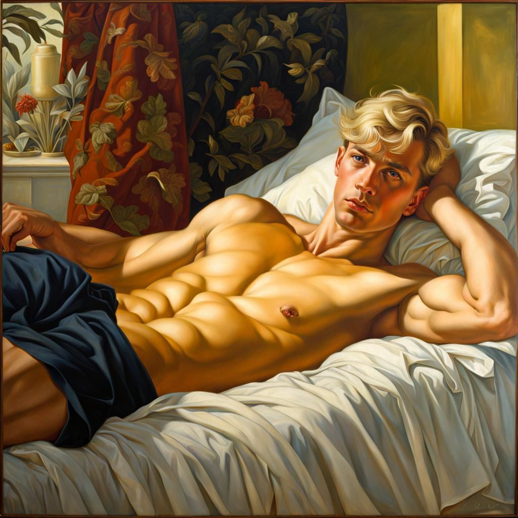 Portrait of a Blond Youth in Oil Paint Style