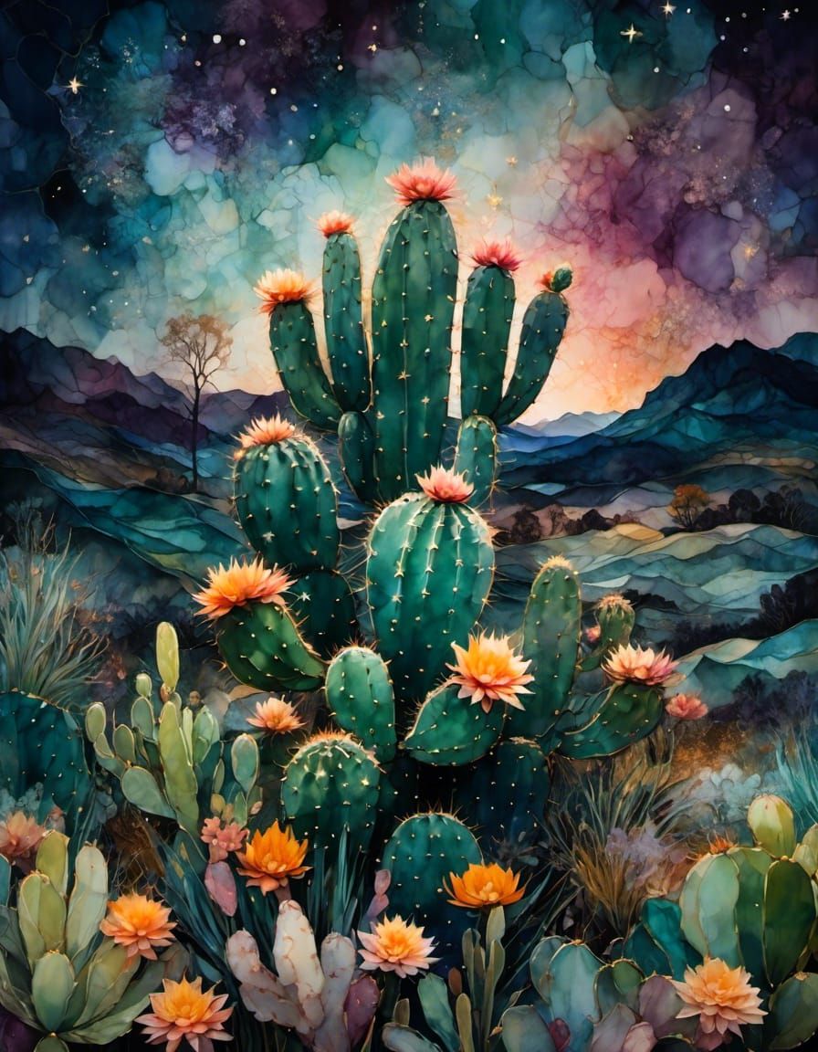 Double Exposure Cactus in Pastel Paper Art