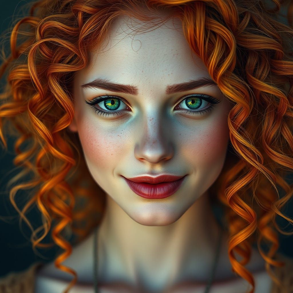 Emerald-Eyed Enchantress in Art Nouveau Digital Art