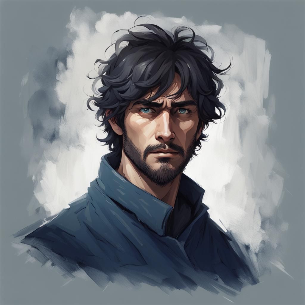 Anime Man with Blue Eyes in Ghibli Style