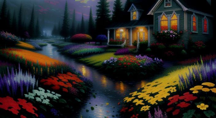 Gloomy Colorful Flowers in Luminist Style