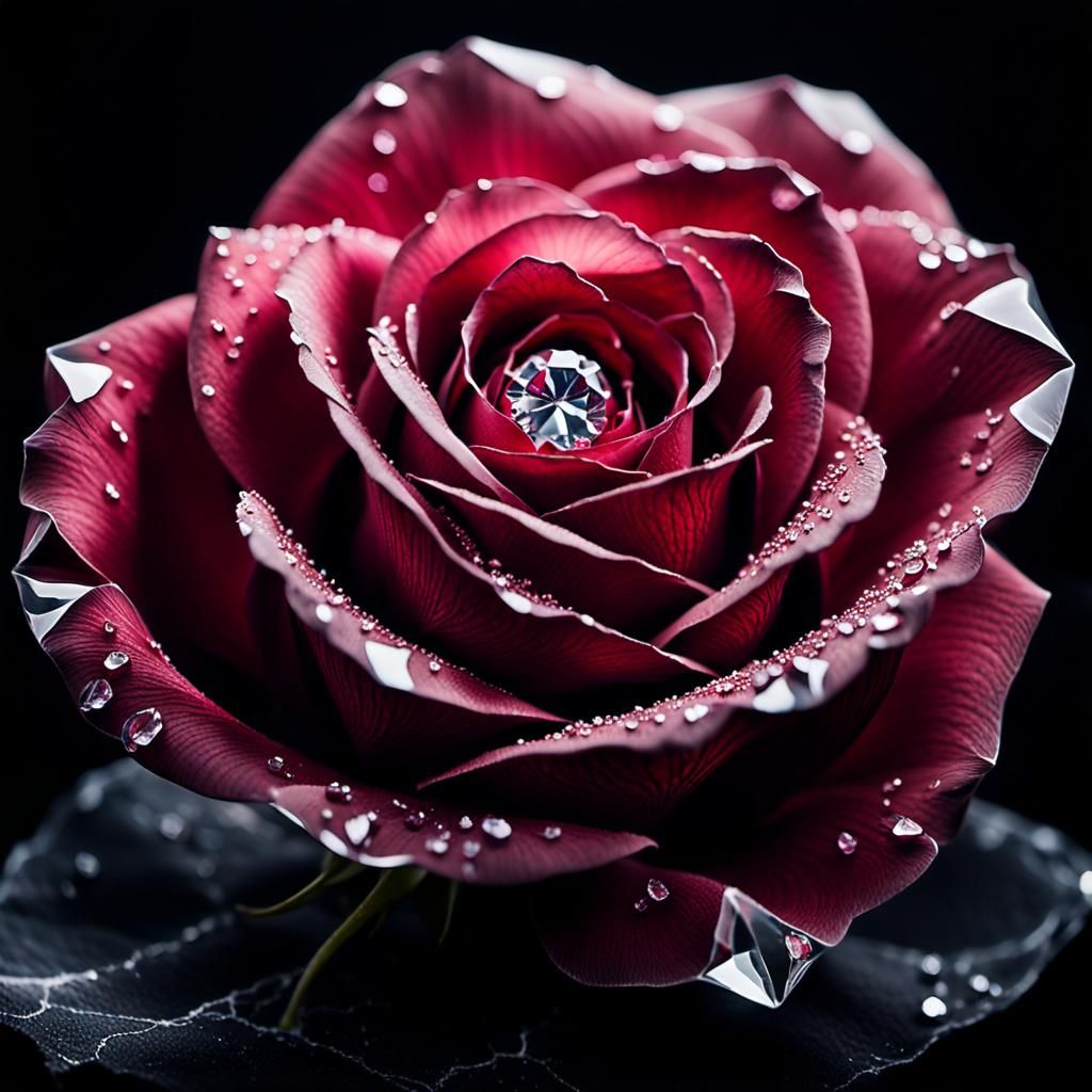 Diamond Rose Petal in Surrealist Hyper-Realism