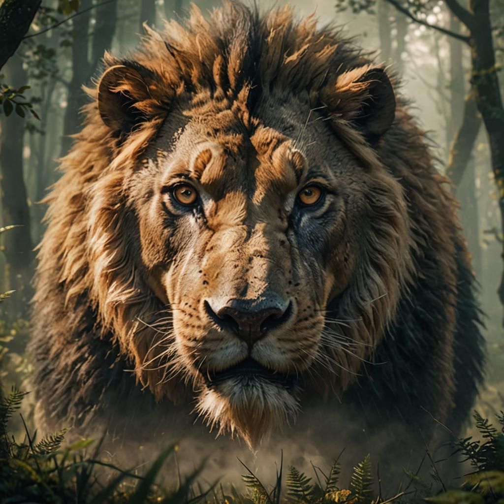 Pig-Lion Creature in Misty Forest: 3D Anime Art