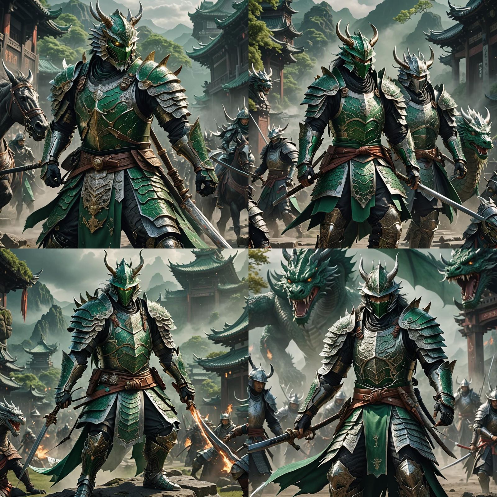 Fantasy Samurai Dragon Rider Knight in Armor