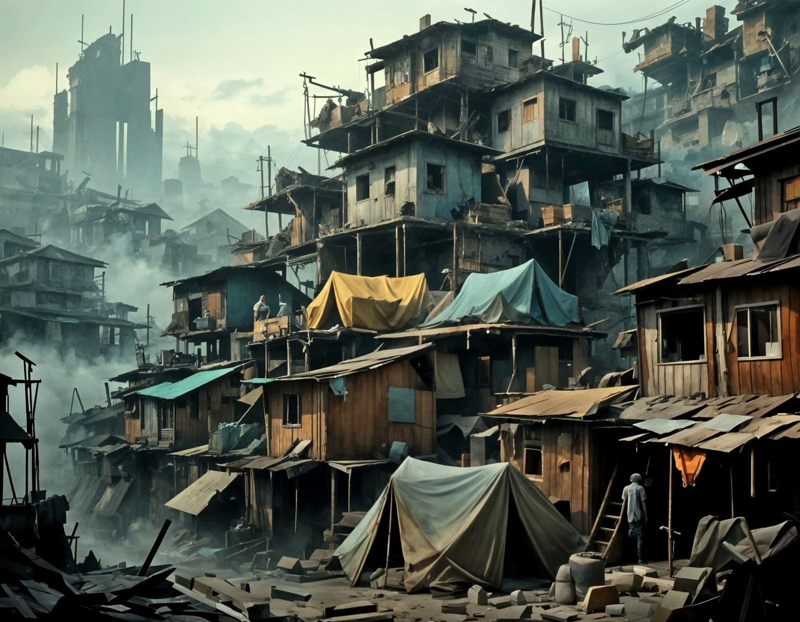Future Slum Dwellings in Gritty Mist