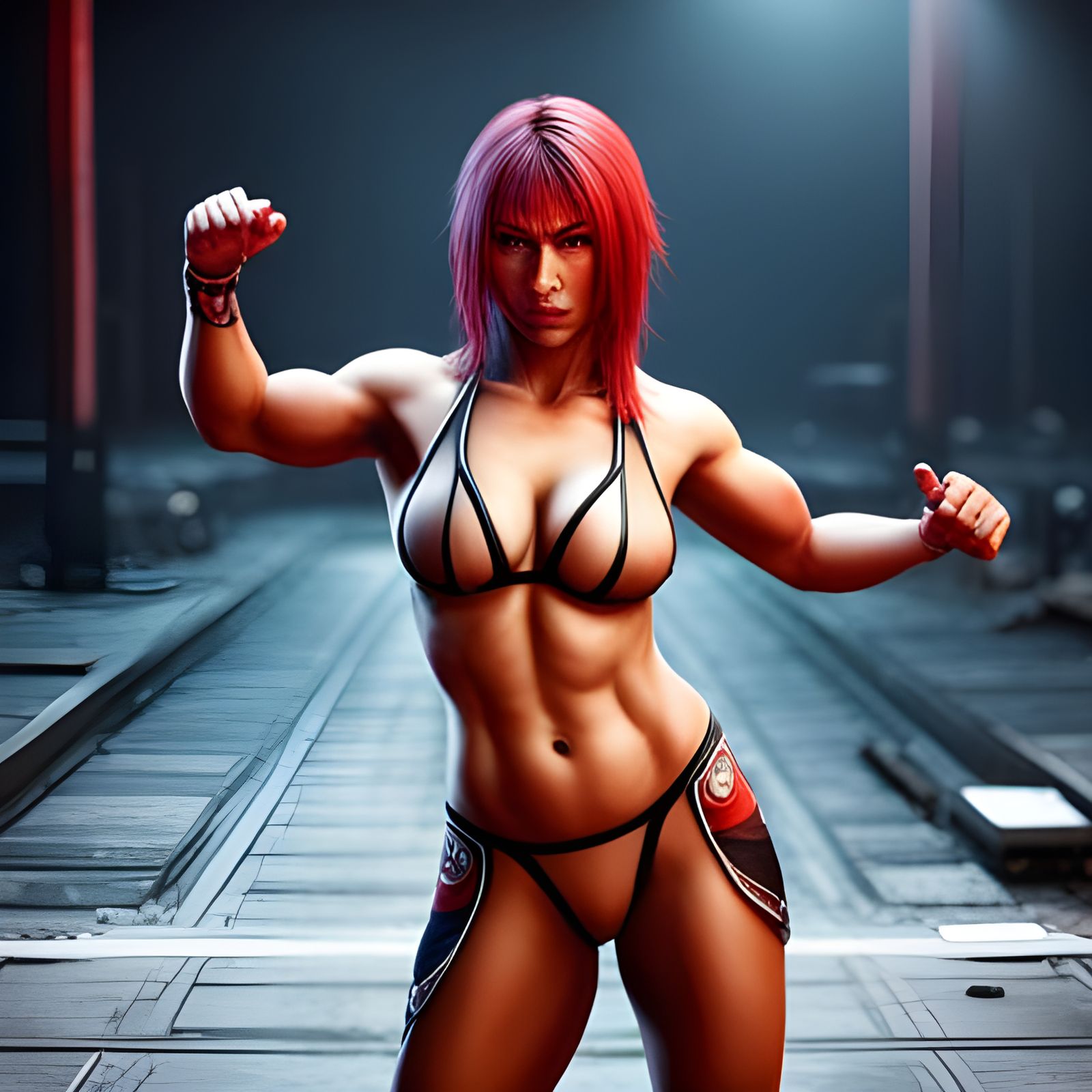 Intricate Matte Painting of a Red-Eyed Wrestler