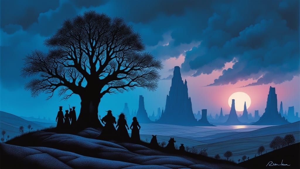 Ominous Looming Shapes in Comic Book Style