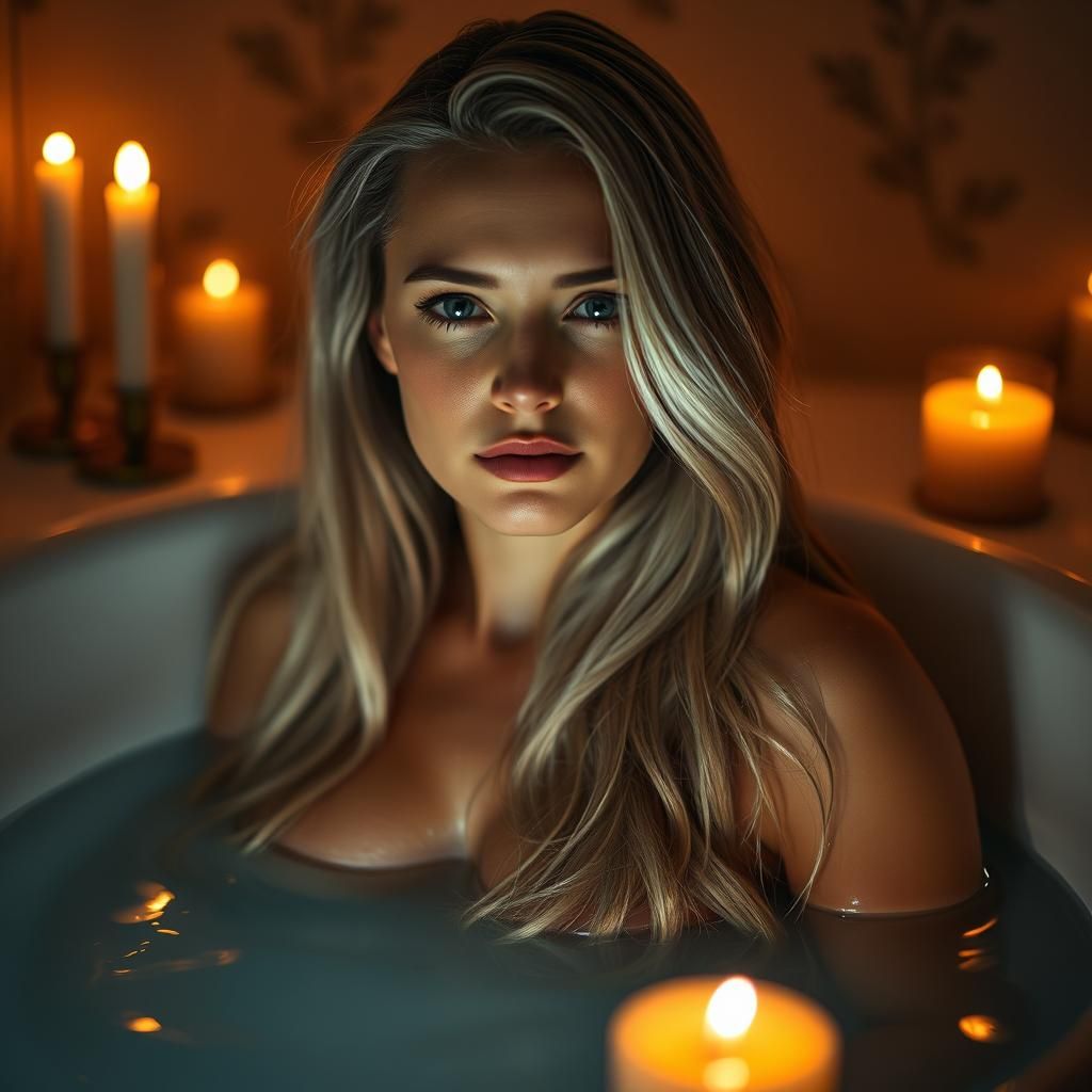 Woman in Candlelit Bath: Serene and Surreal Portrait