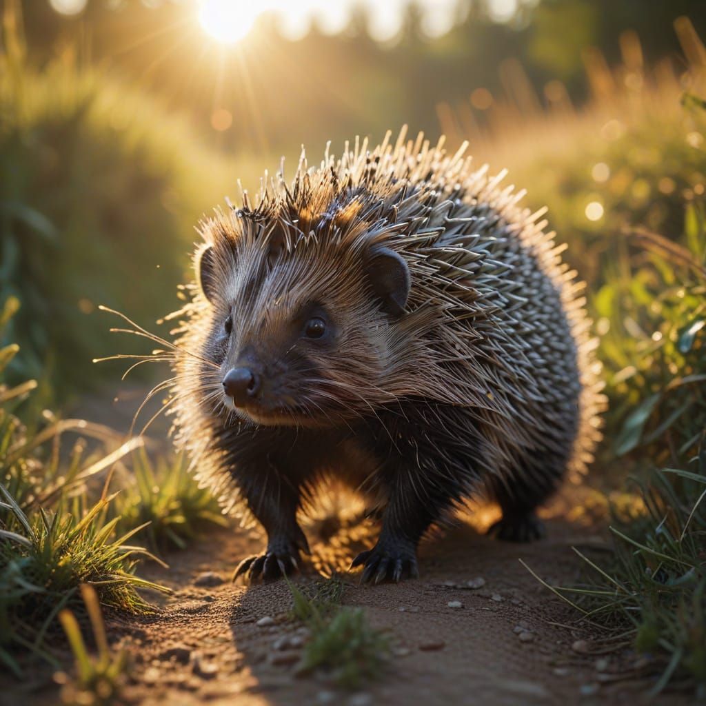 Cinematic Macro Photo of a Porcupine in Morning Light