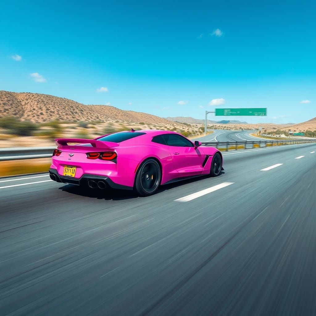Hot Pink Supercar Speeding on Highway