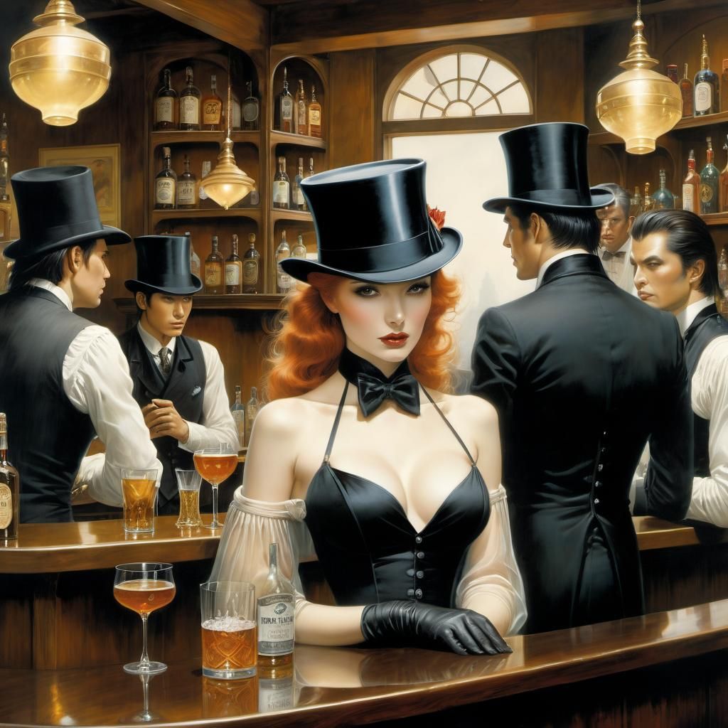 Mysterious Man Watching Bar, Digital Painting