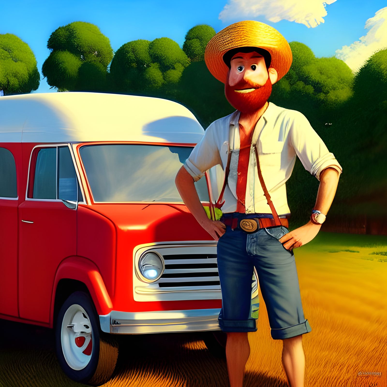 Man Driving Van in Animated Style