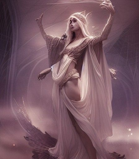 Elegant Sorceress in Gauzy Robes: Digital Art