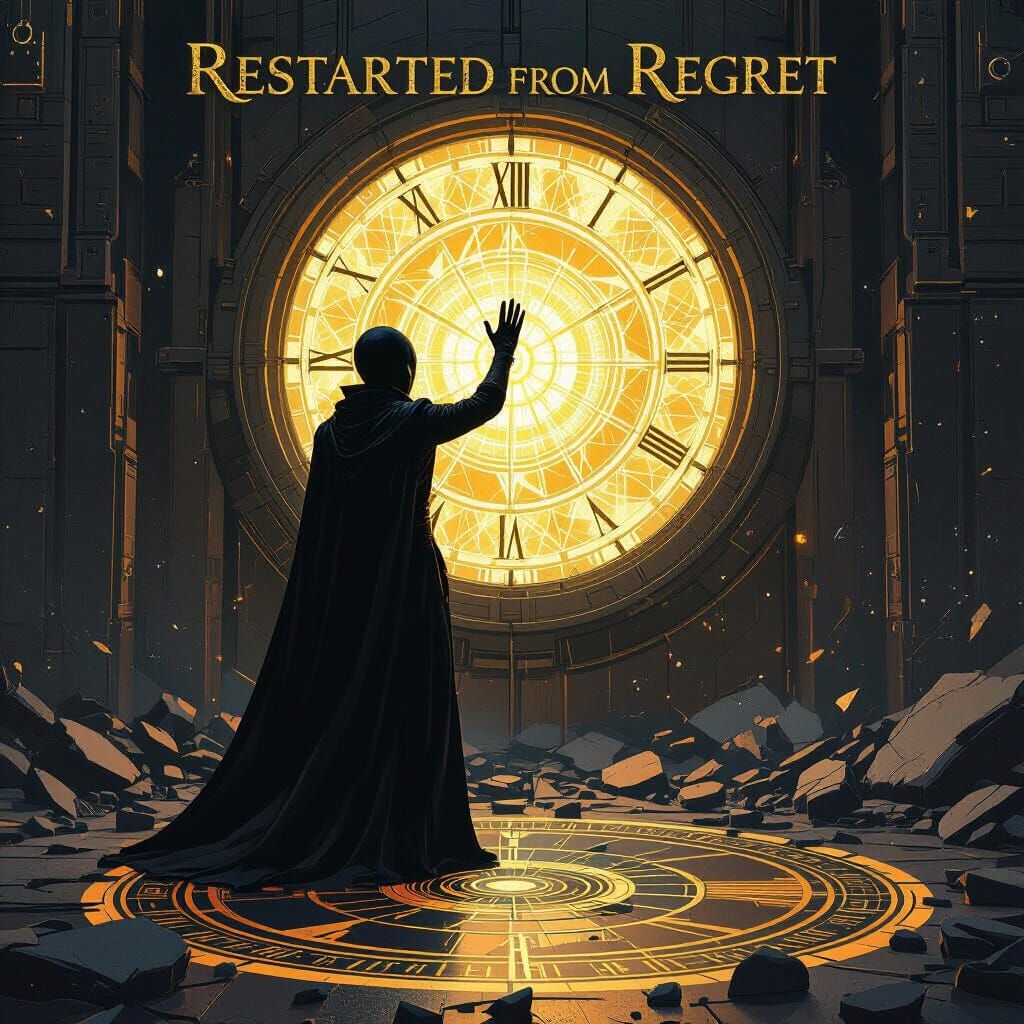 Ethereal Figure in Shattered Clockwork with Magic Circle