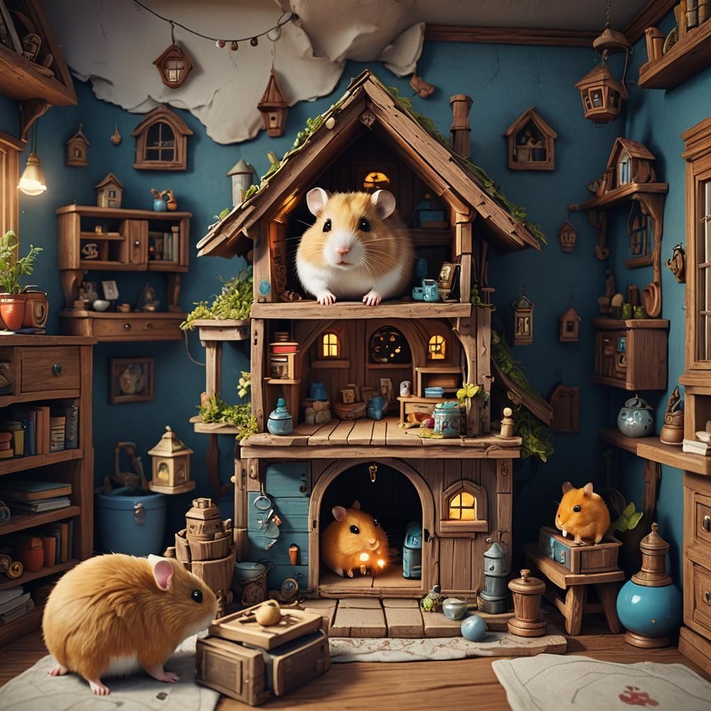 Hamster's Cozy Home: Detailed Matte Painting