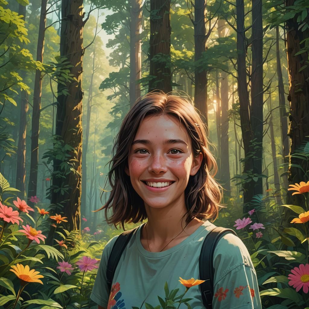 Woman in Lush Forest: Hyperrealistic Concept Art