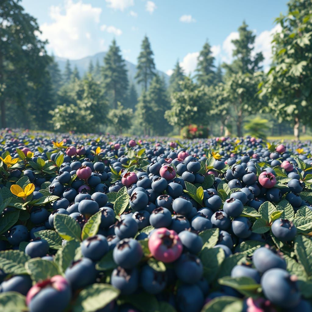 Lush Blueberry Patch in 3D Anime Art Style