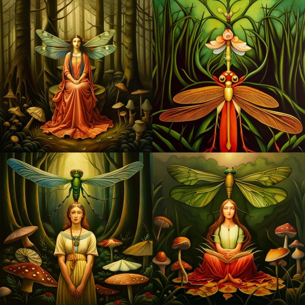 Ethereal Dragonfly Art in a Fantasy Woodland Style