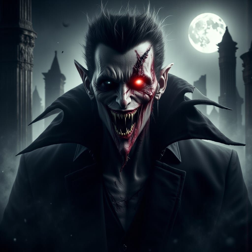 Gothic Vampire with Split Face in Monochrome