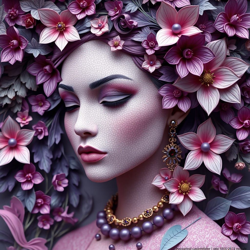 Mystical Female Portrait in Whimsical Floral Style