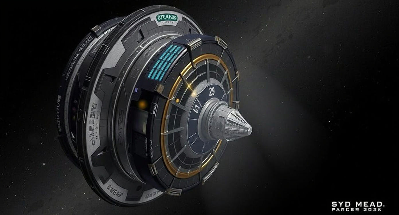 Golden Space Habitat Inspired by Syd Mead