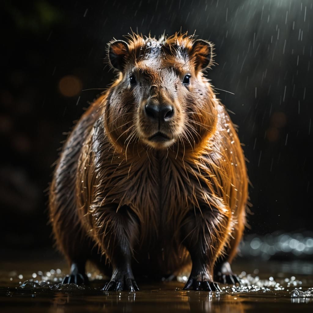 Glowing Capybara Hybrid in Sinister Liquid Background