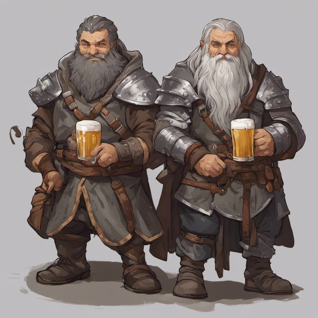 D&D Shield Dwarves Enjoying Beer in Dark Fantasy Style