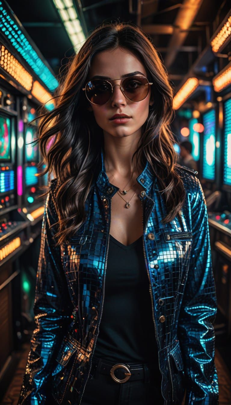 Elegant Disco Siren in Cyberpunk Aesthetic