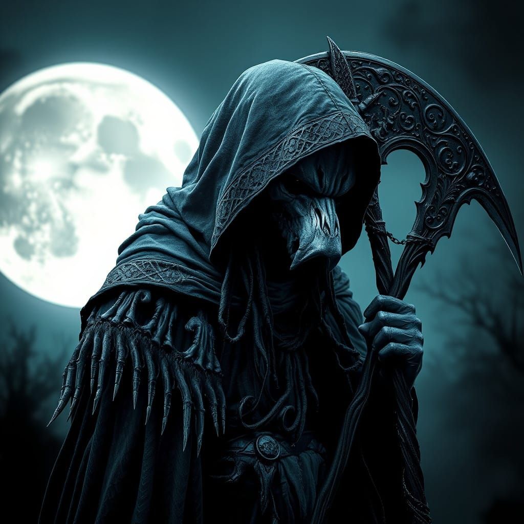 Moonlit Grim Reaper with Wolfish Features