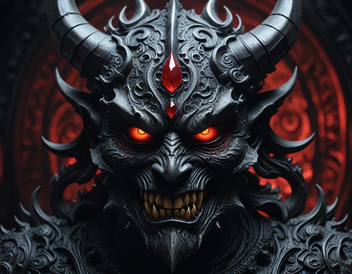 Gothic Demon with Ornate Mask in Dark Fantasy Art