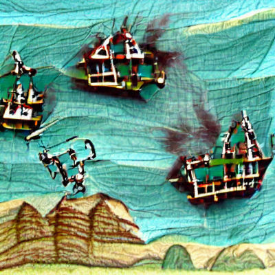 Pirate Ships Attack a Village
