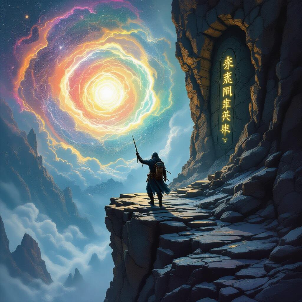 Spectral Prospector on Cosmic Cliffside in Noir Fantasy Styl...