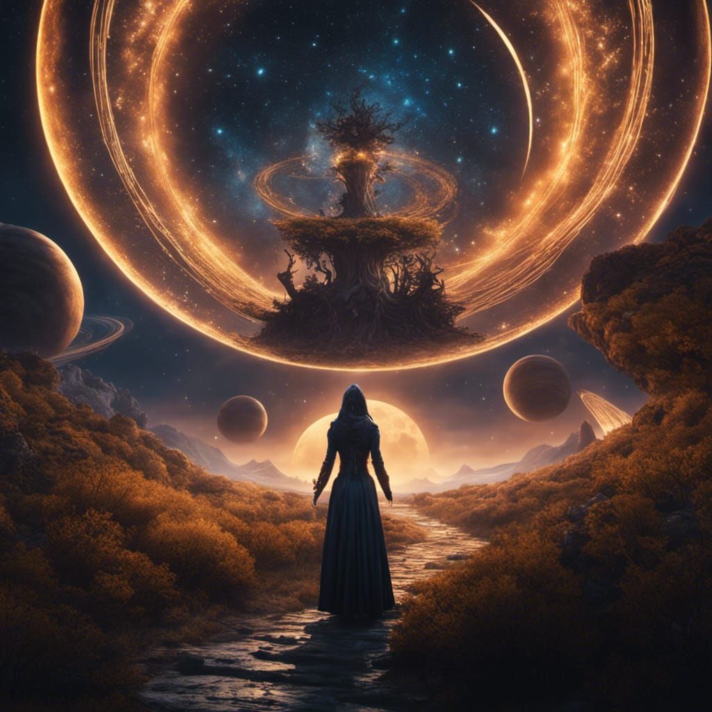 Fantasy Sorceress Casting Spells Under Night Sky