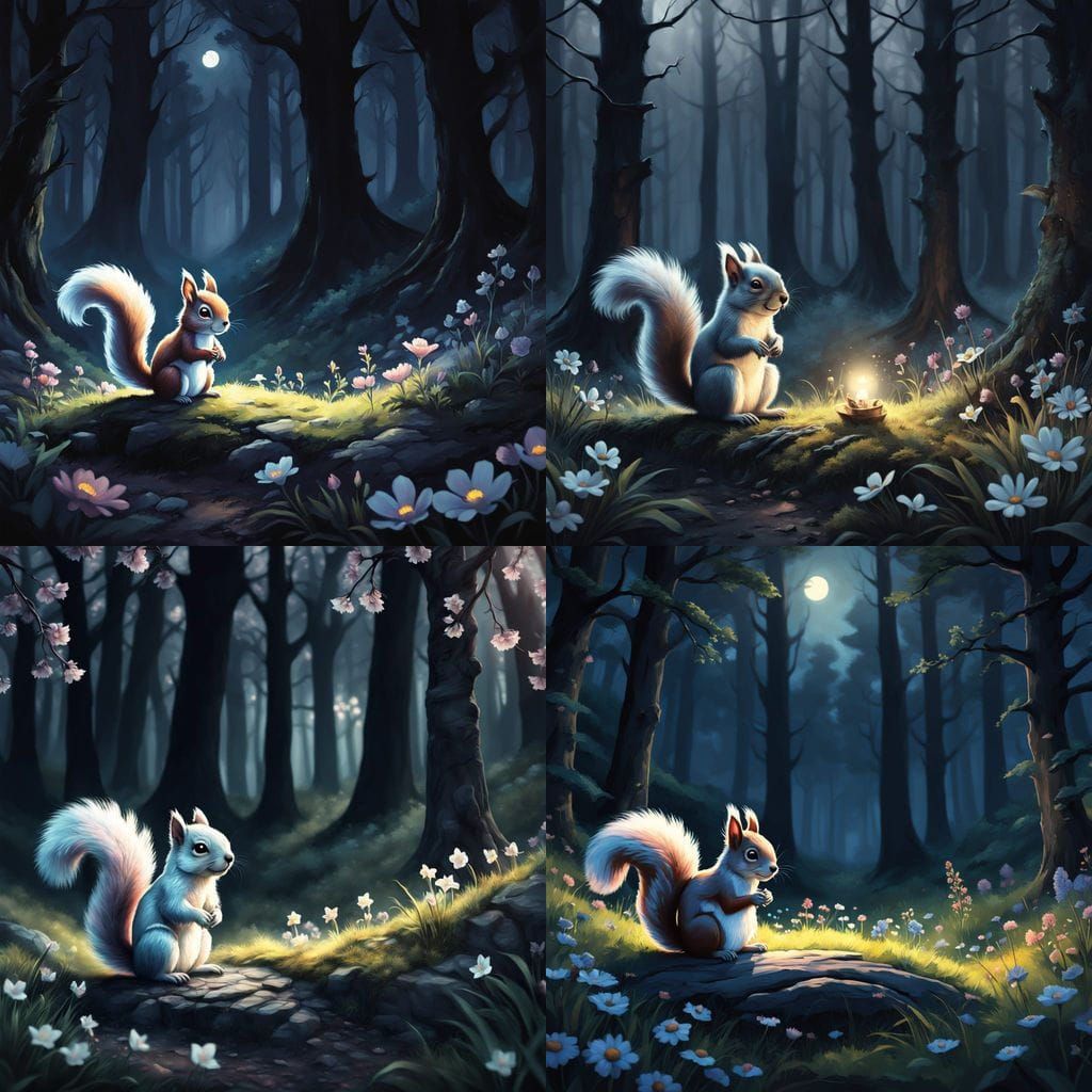 Surreal Springtime Fantasy with a Lonely Luminous Chibi Squi...