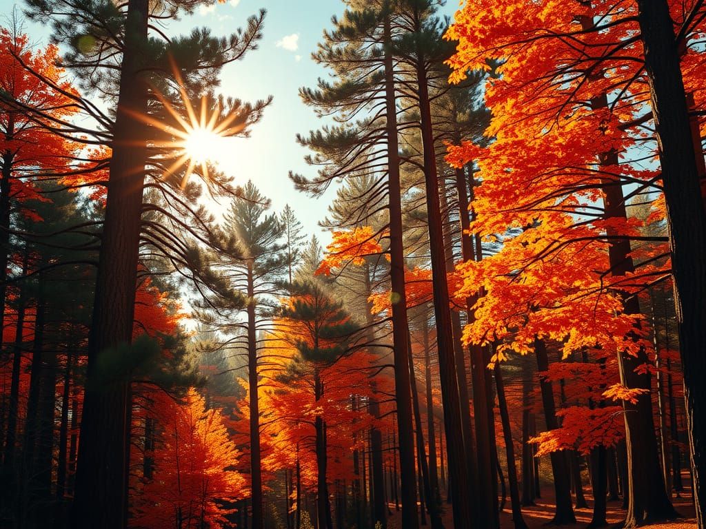 Golden Hour Autumn Forest Landscape in Painterly Style