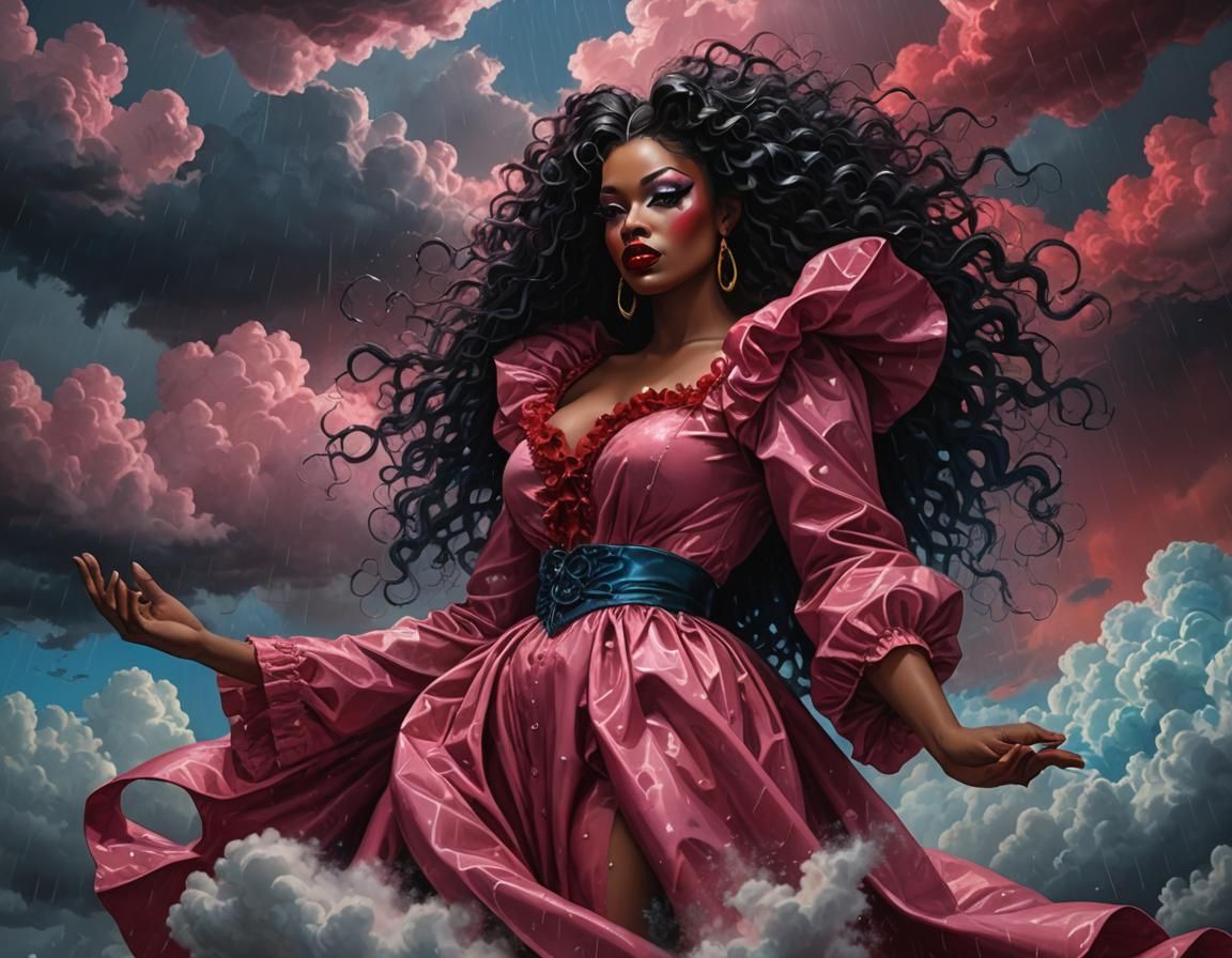 Black Men Raining From Pink Clouds: Fantasy Art