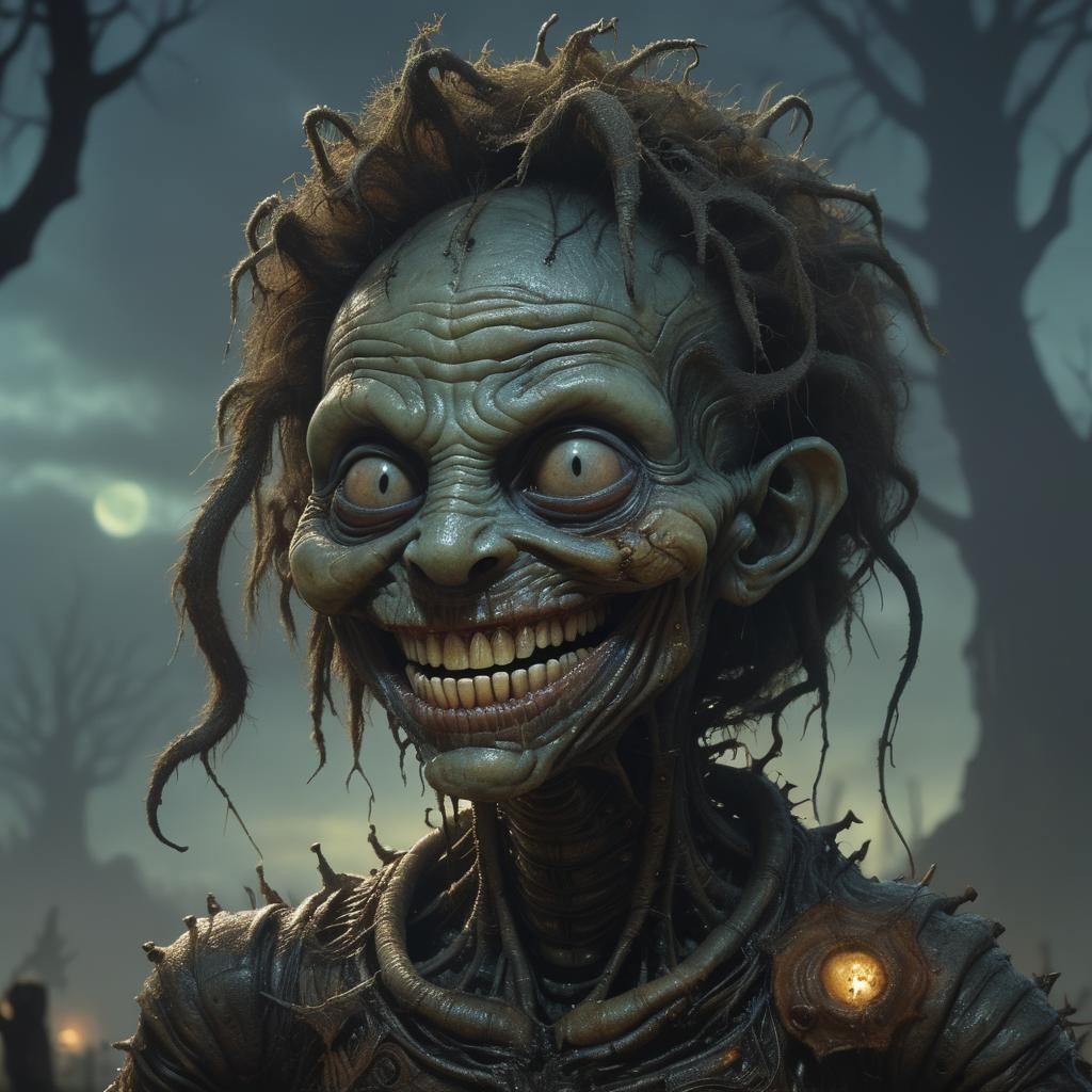 Eerie Grinning Mutant Baby at Dusk