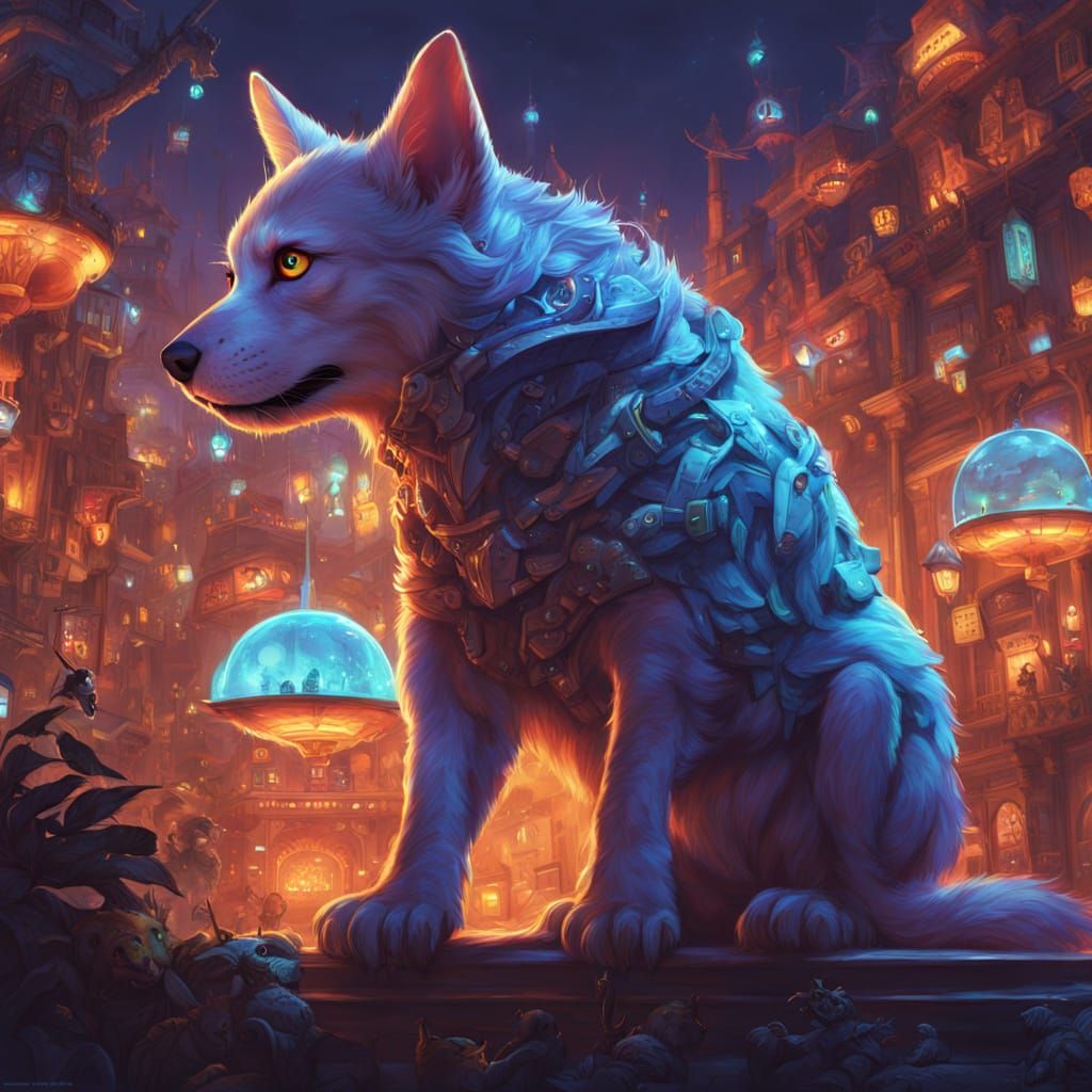 Futuristic Pet Metropolis With Neon Lights