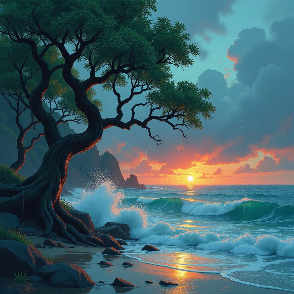 Dynamic Stormy Night Landscape in Vibrant Color